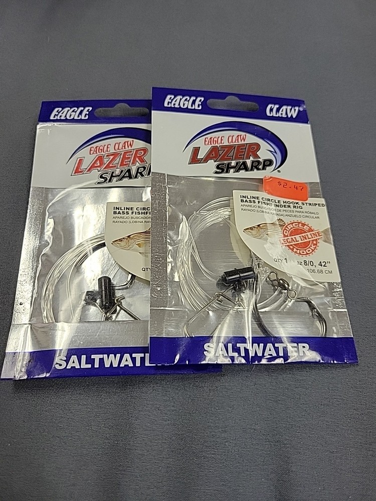 Eagle Claw Lazer Sharp Inline Circle Hook Fishfinder Rig 8/0 42" New 2 Saltwater