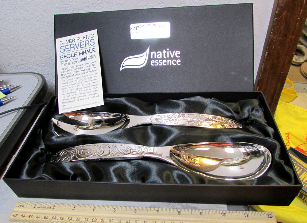 Native Essence Silver Plated Servers set by Terry Starr Tsimshian, unused NEW