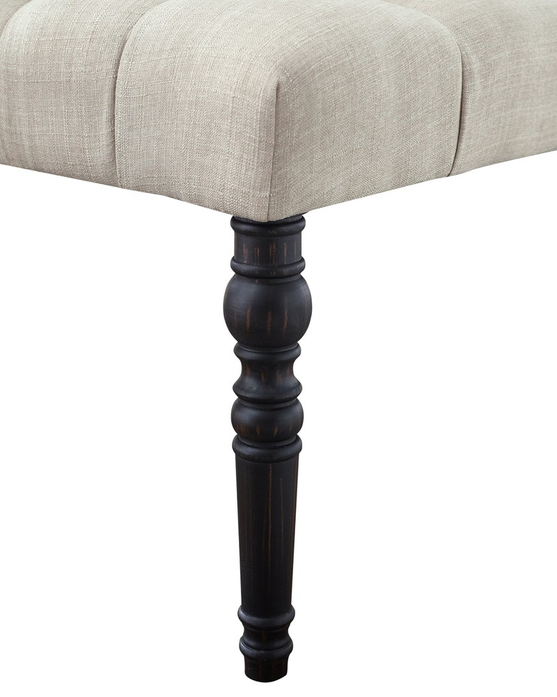 Leviton Fabric Tufted Turned Leg Dining Bench, Tan