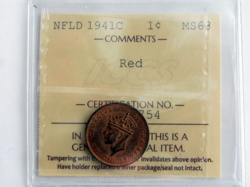1941 Newfoundland One Cent - ICCS - MS-63 Red