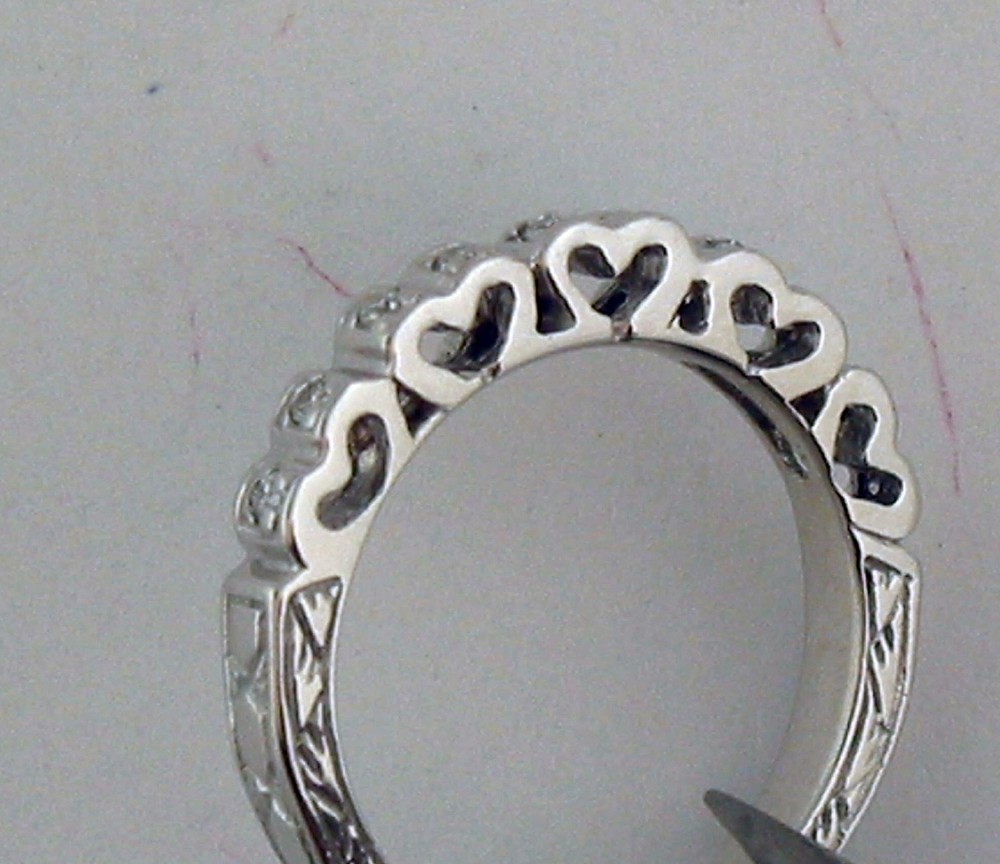 Heart Shape Engrave Style Semi Mount Diamond wedding Set 14K Solid White Gold