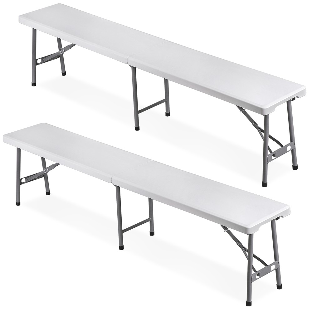 2X 6FT Plastic Foldtable Bench w/ Handles Outdoor Portable Stackable Bench Party