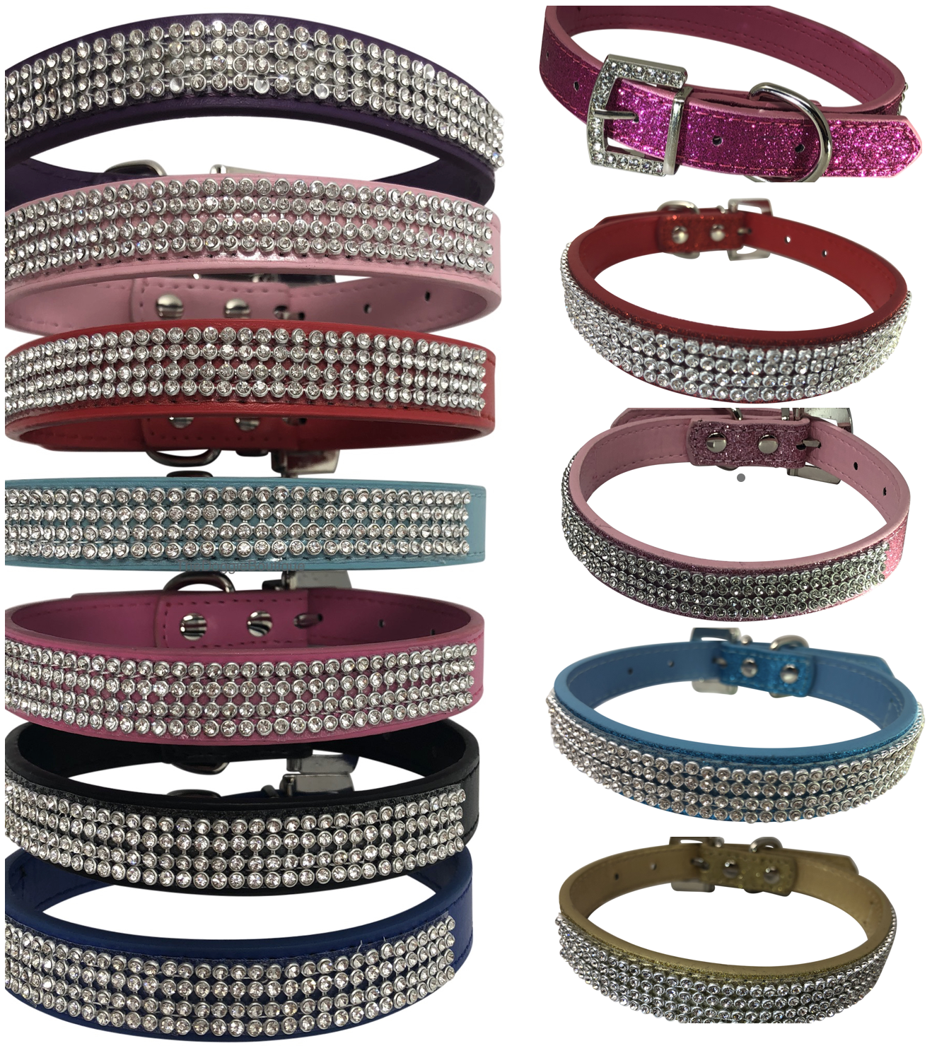 Dog Collar Rhinestone Glitter Bling Adjustable Sparkle Faux Leather XS S M L