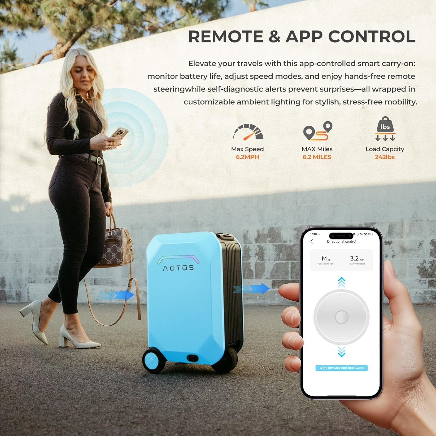AOTOS Smart Ridable Electric Suitcase 31L Travel Riding Luggage Scooter