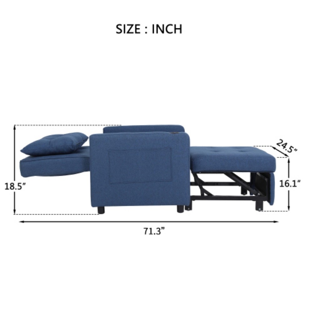 Convertible 3in1 Sleeper Sofa Bed Single Folding Pull Out Bed with USB Ports