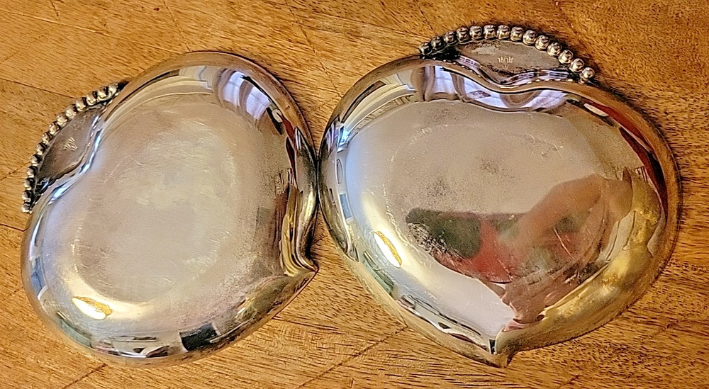 The 3 Crowns Silverplate Water Lily Trinket Engraved Dish Set HIS & HERS