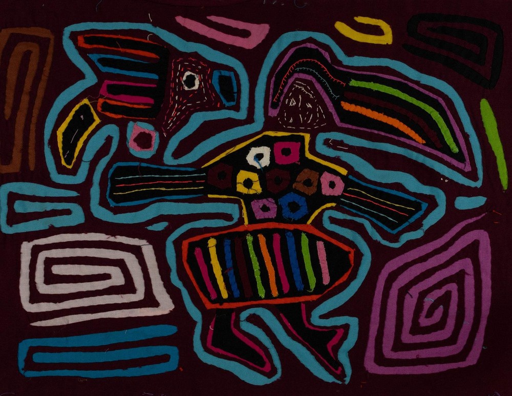 Classic Maroon And Turquoise Flying Witch Mola