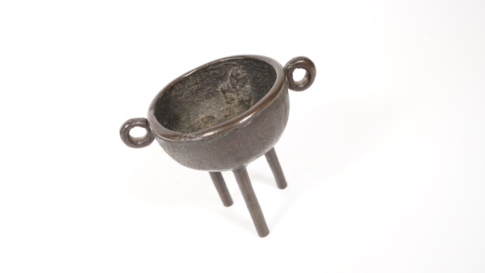 Antique Ming Dinasty DING Bronze Censer - tripod incense burner with loop handle