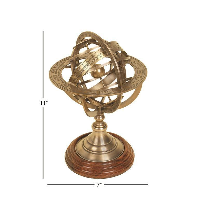 Engraved Brass Tabletop Armillary Nautical Sphere Globe