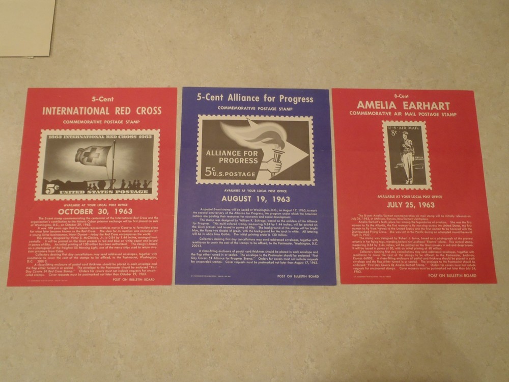 Vintage Postage Stamp Bulletin Poster Lot 1960s Post Office Air Mail 1962 1963