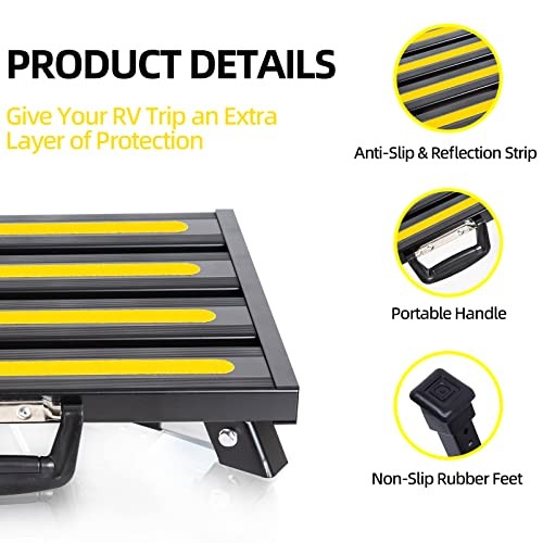 Steps, Foldable RV Step Stool with a Adjustable Height Step Black+yellow