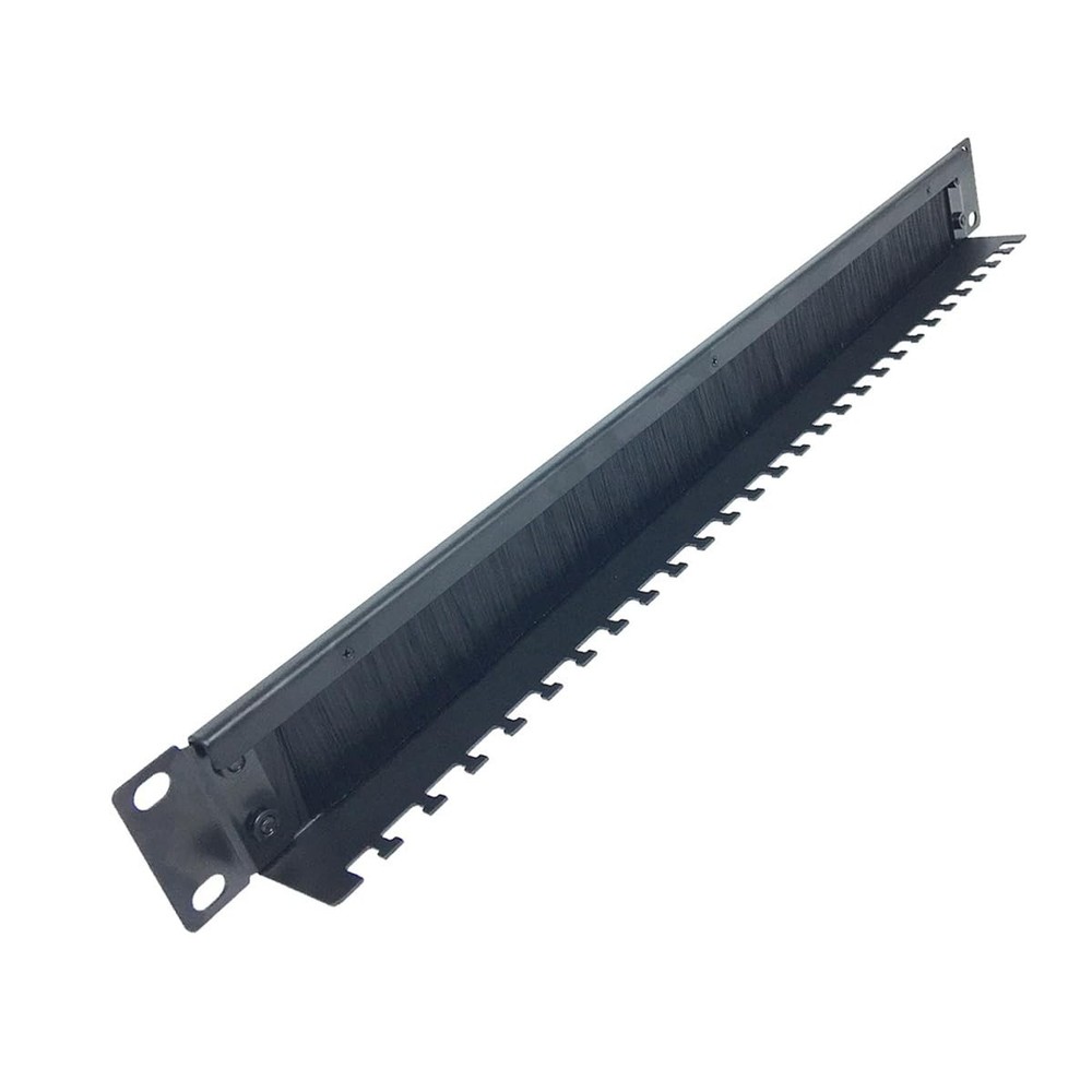 1U Brush Cable Manager Horizontal Rack Mount Management, Black