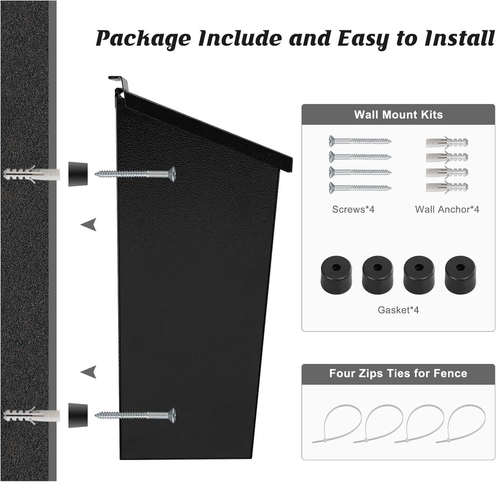 KYODOLED Wall-Mount Mailbox for House,Large Capacity Mail Black