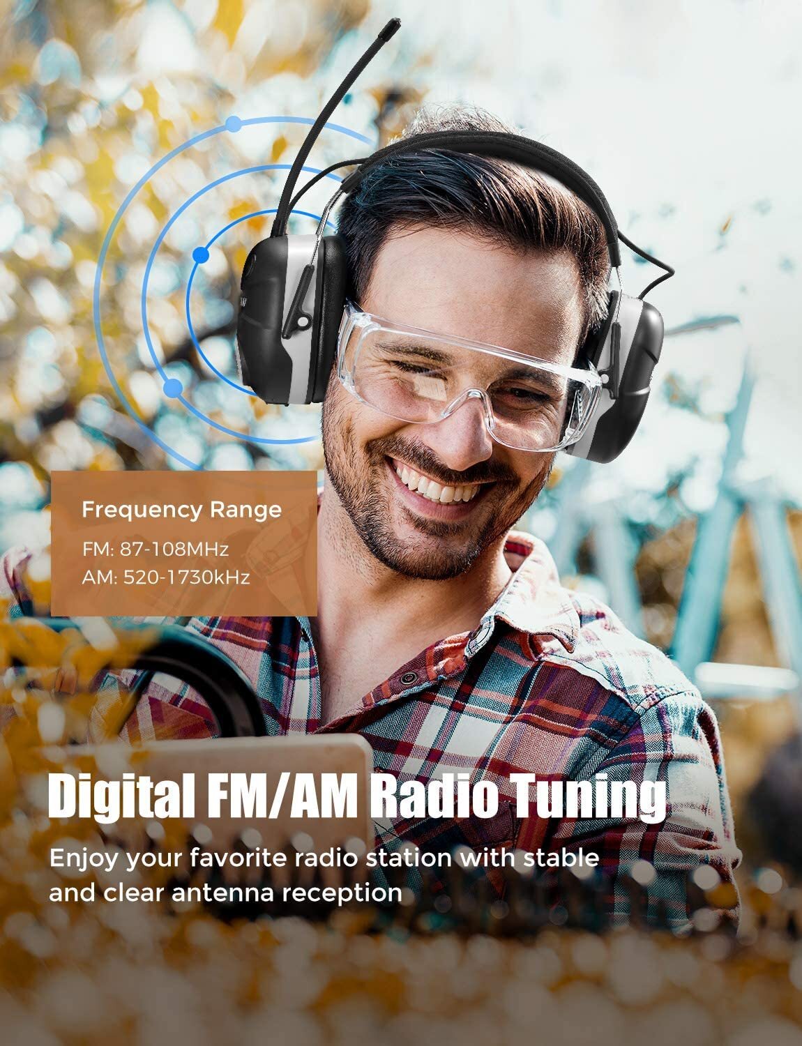 Mpow AM/FM Radio Ear Protection Bluetooth Headphone NRR 29dB For Mowing Shooting