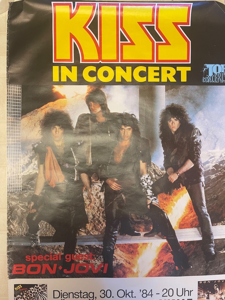 KISS & Bon Jovi - 1984 Animalize German Tour Promo Poster - Dusseldorf