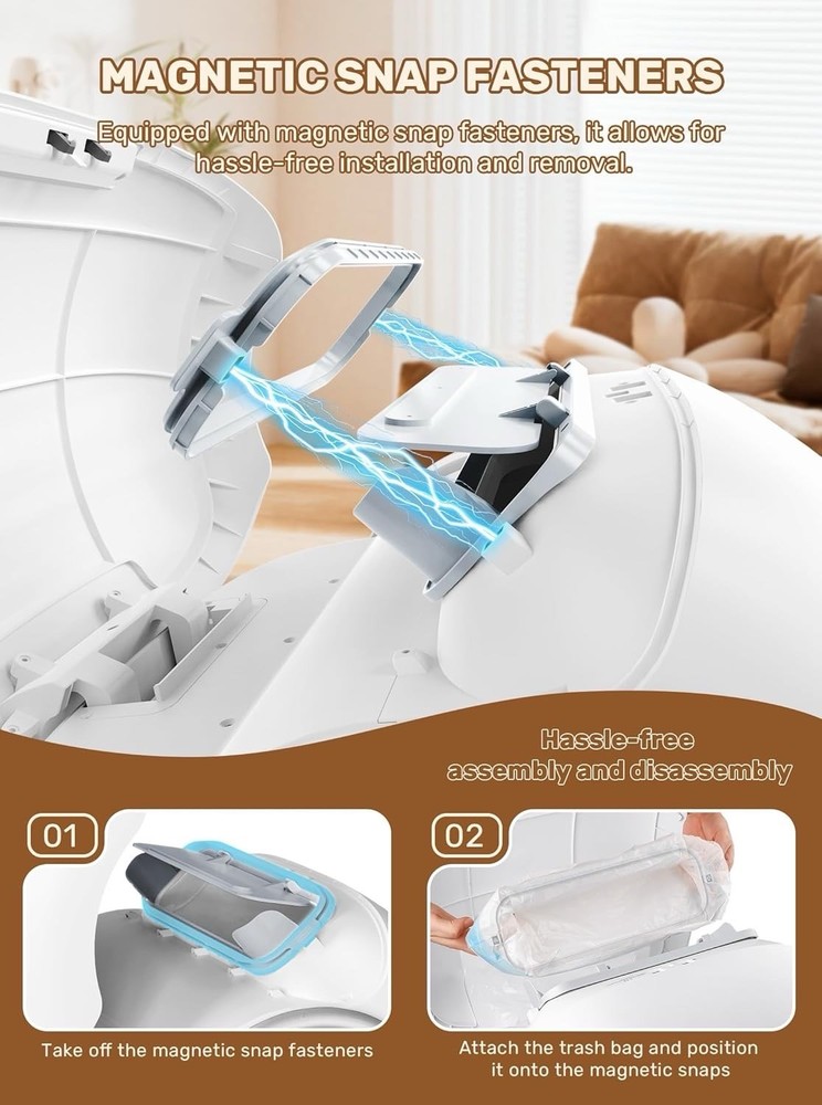 Self-Cleaning Cat Litter Box, App Control, Air Purification, 65L, Secure