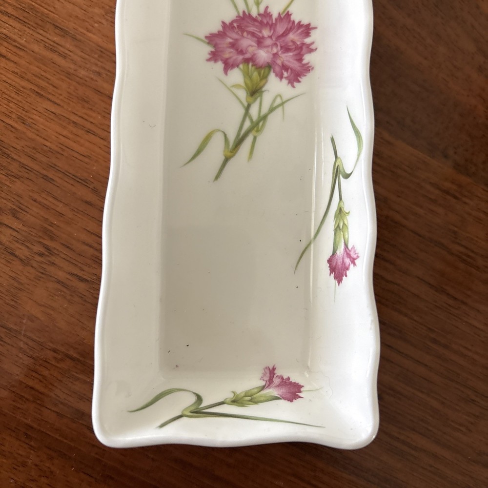 Shafford Fine Bone China Hand Decorated Rectangular Trinket Dish with Carnations