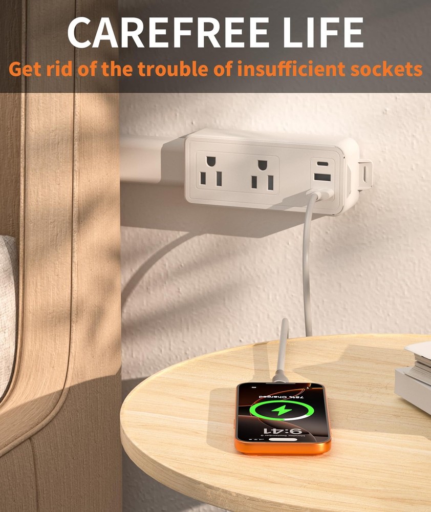Electrical Outlet Extender Stick Features 2 USB-A, USB-C and 2 AC Outlets, Exten