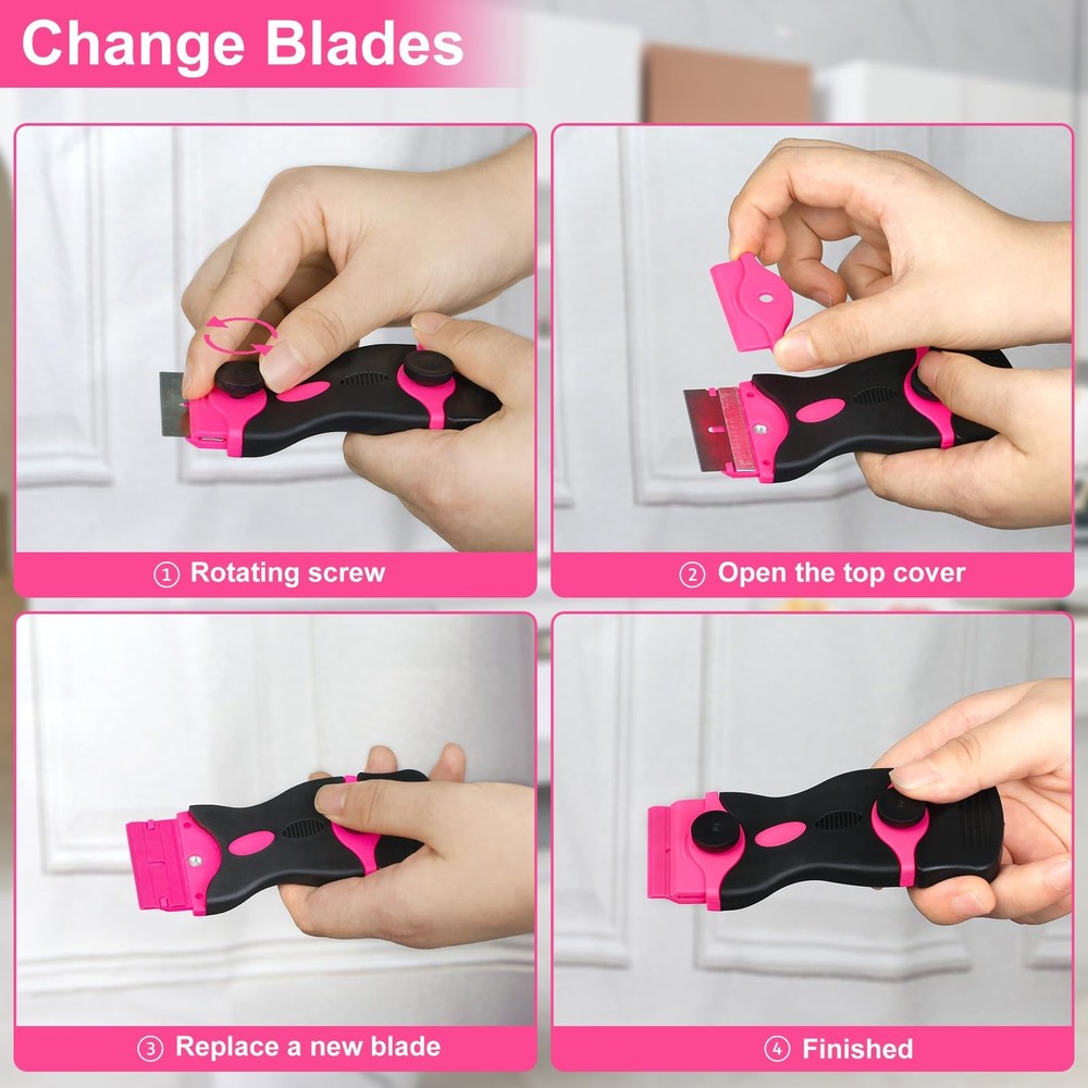 THINKWORK Razor Blade Scraper - Pink 2PCS, Pink-2pack+20pcs