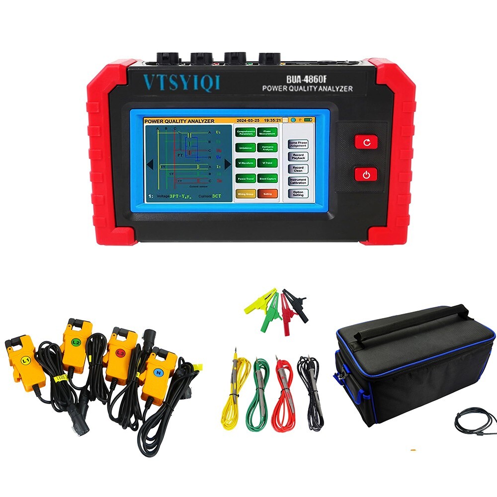 3 Phase Power Quality Analyzer with Touch Screen 4 Current Clamp 10mA~10.0A