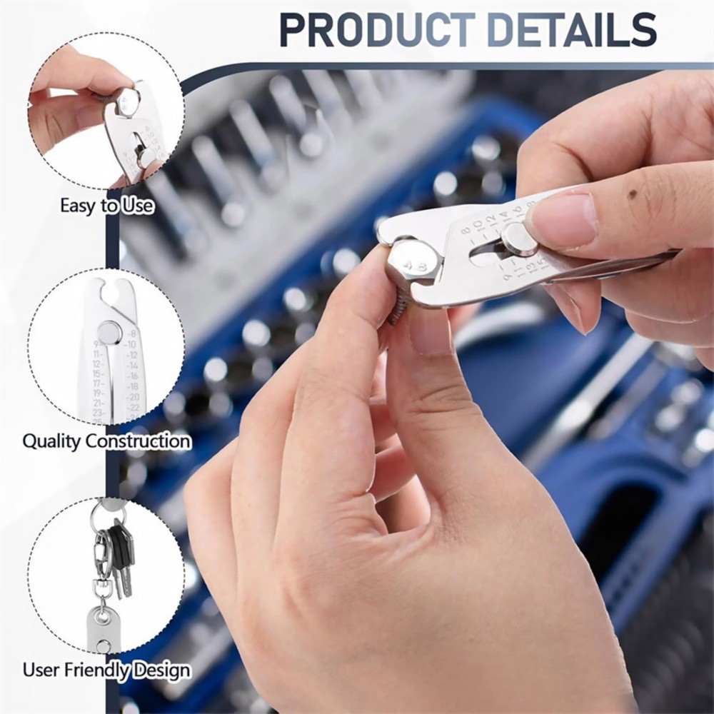 Stainless Steel Bolt Size Identifier - Thread Gauge with Keychain Attachment