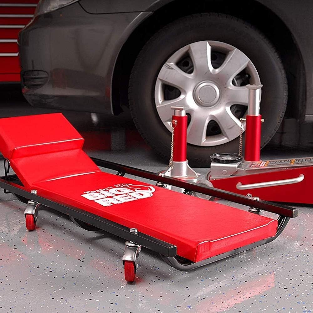 Durable 40" Red Rolling Shop Creeper with Cushioned Headrest & Smooth Mobility