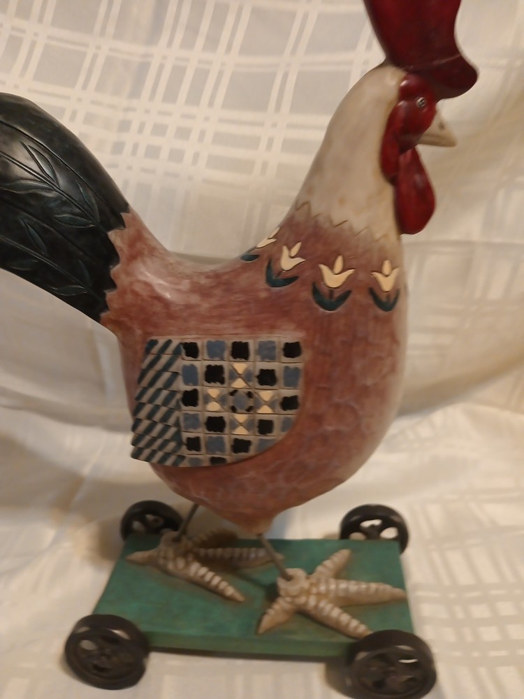 Metal Rooster/ Hen On Wheels