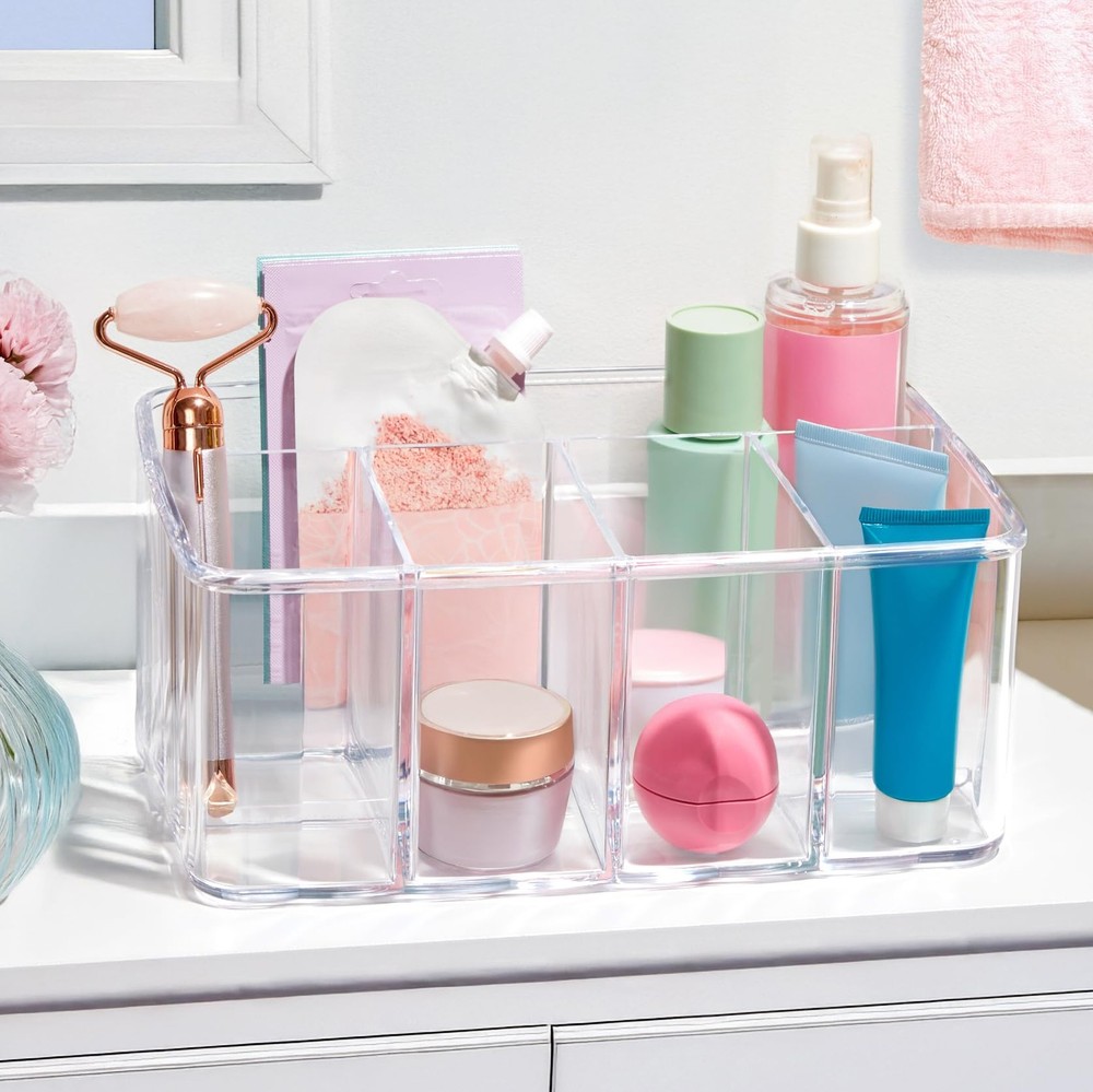5 Divider Clear Organizer, Vanity Desk Tray, Plastic Storage Container
