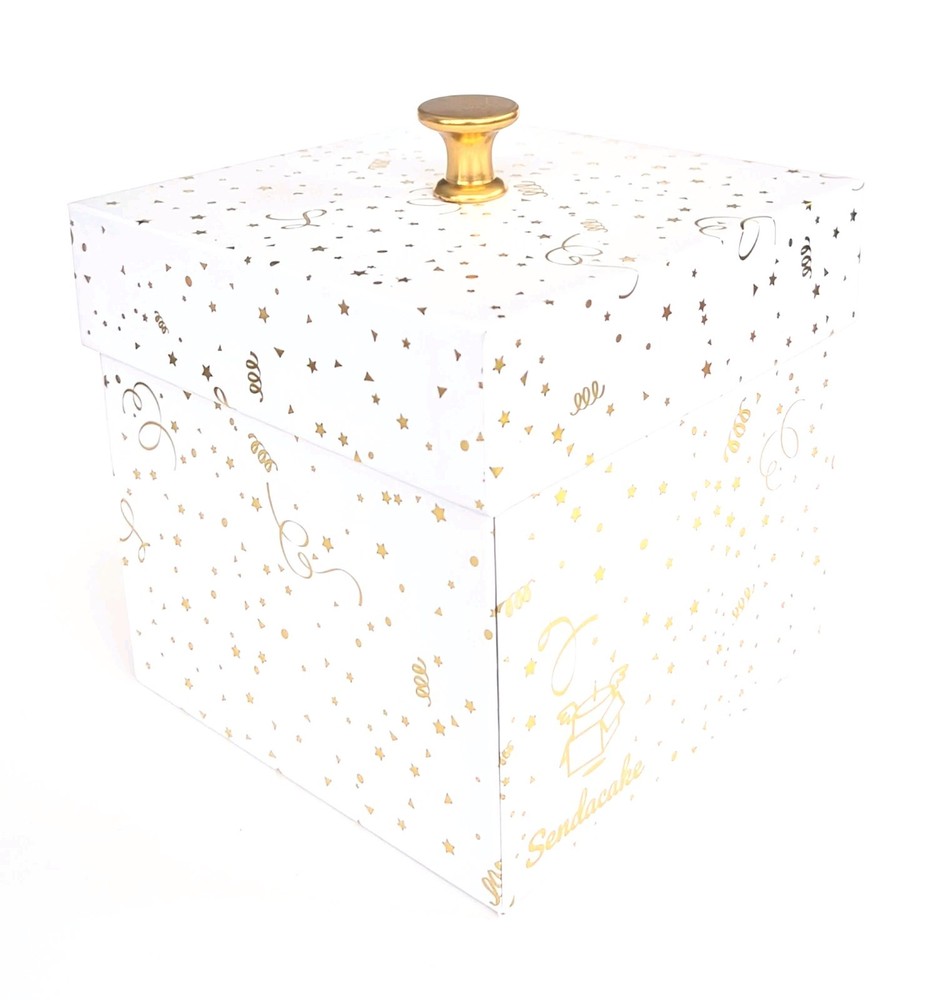 Send A Cake Explosion Birthday Gift EMPTY Box WHITE & GOLD DESIGN