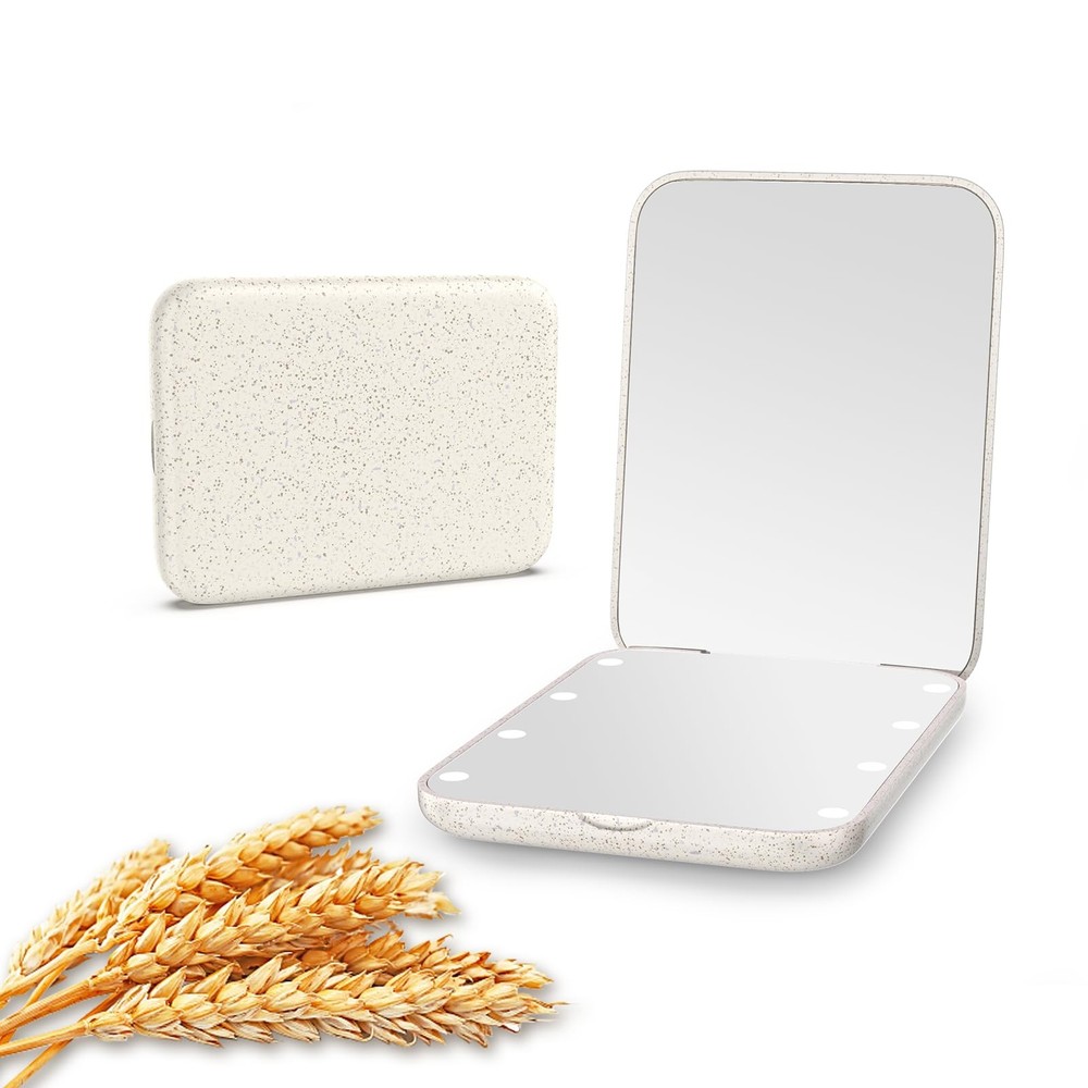 Wheat Straw Compact Mirror 1X/3X Magnification Lighted Folding Eco-Friendly