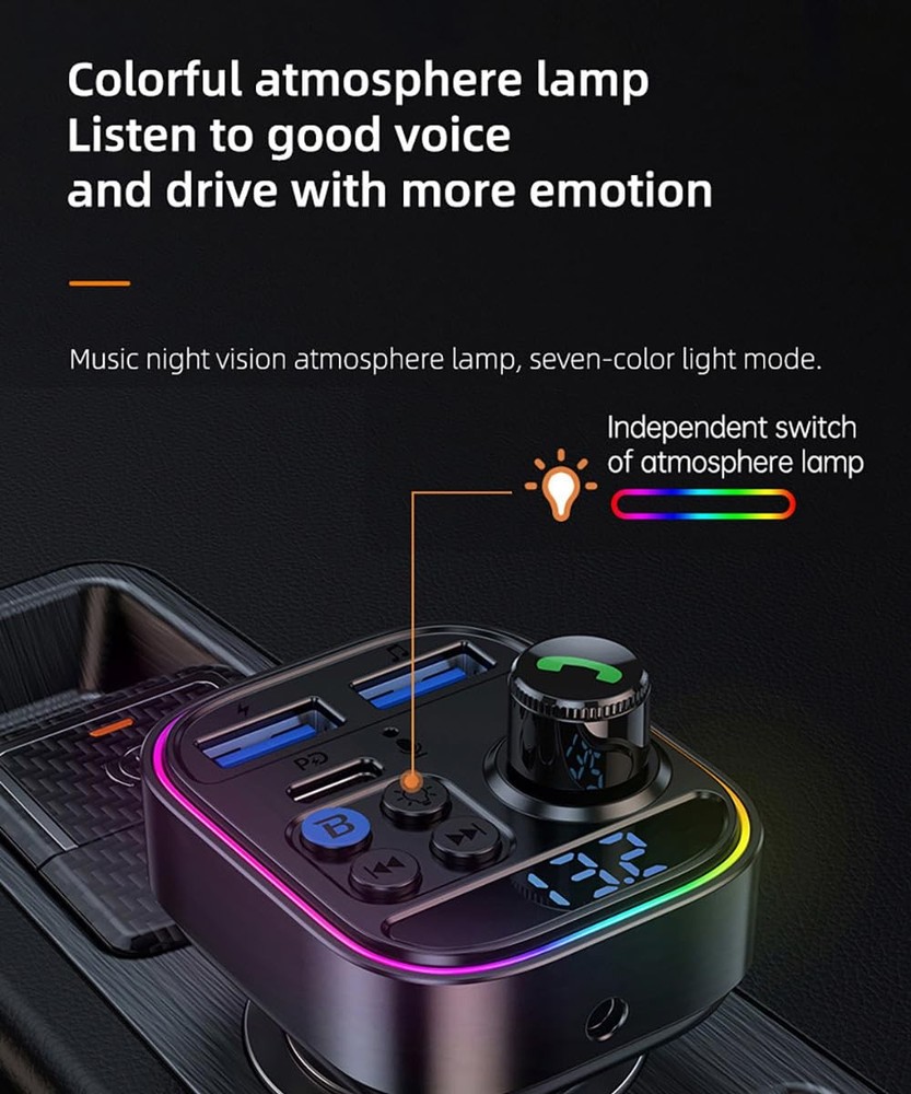 Bluetooth 5.3 Car Adapter PD30W Super Fast Charging Transmitter for Car Bluet...