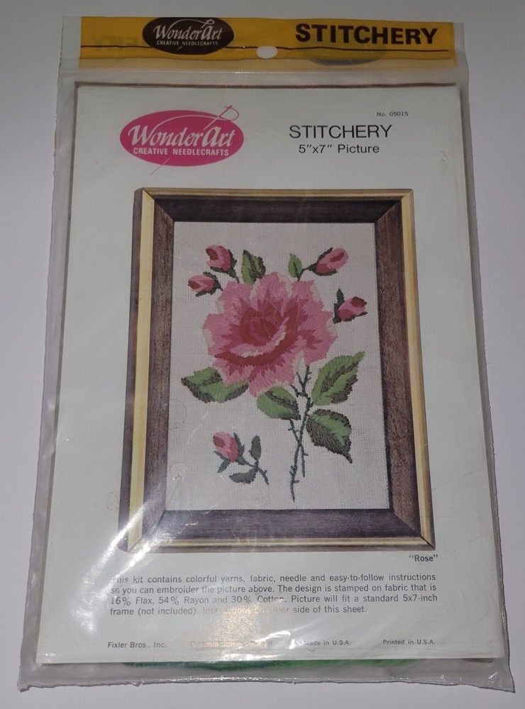 Vintage Crewel Kit Rose NOS