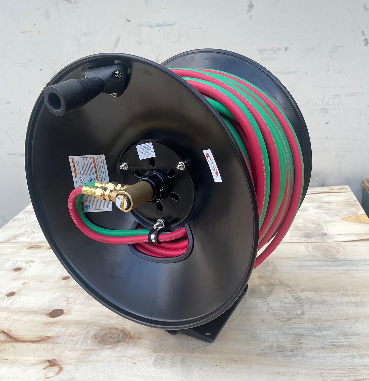 300psi 100' Manual Twin Oxy Acetylene Welding Hose Reel Mount w/100ft Weld Hoses