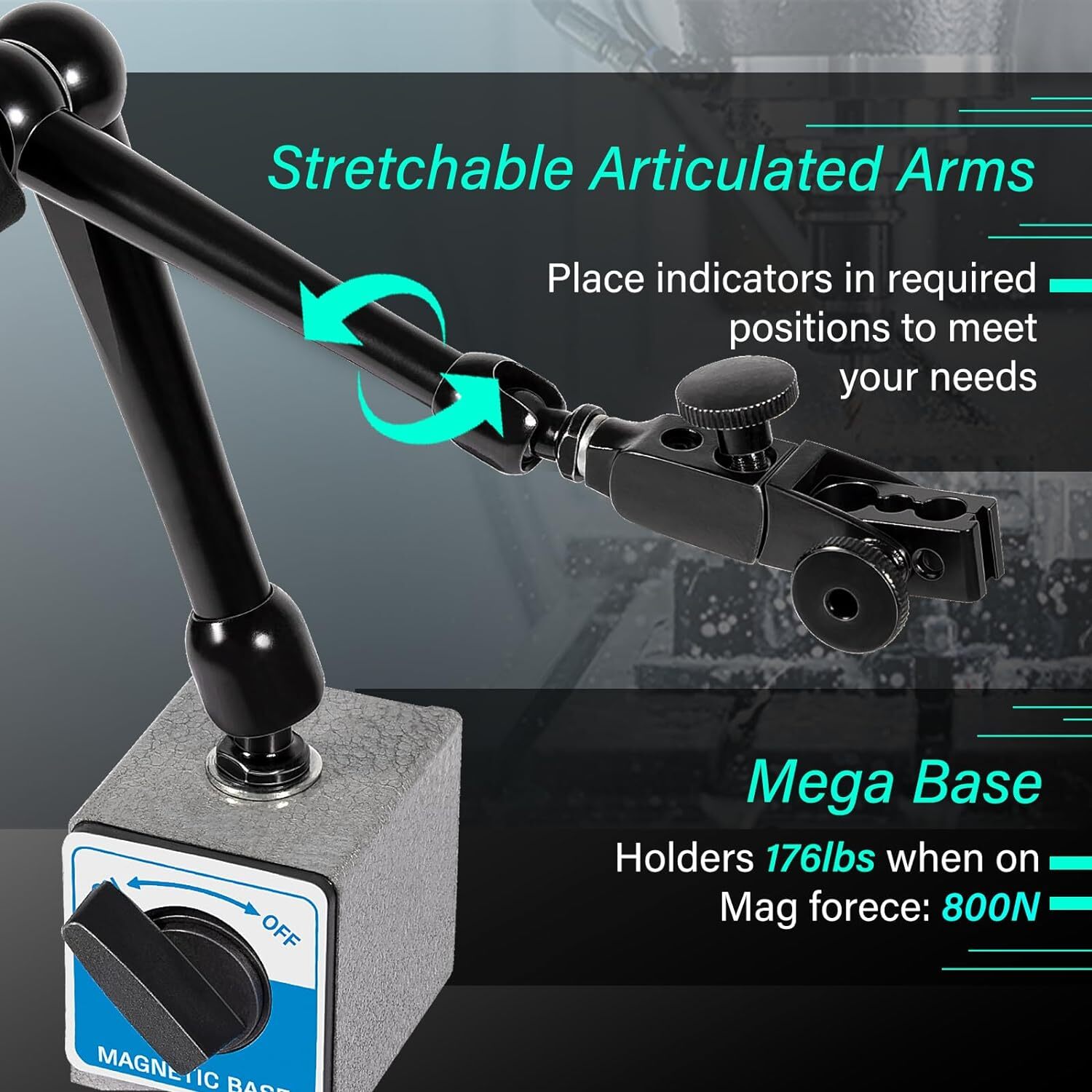 Regular Duty Dial Gage Holder DG61003 Mag Base w/Metal Fine Adjust for Noga