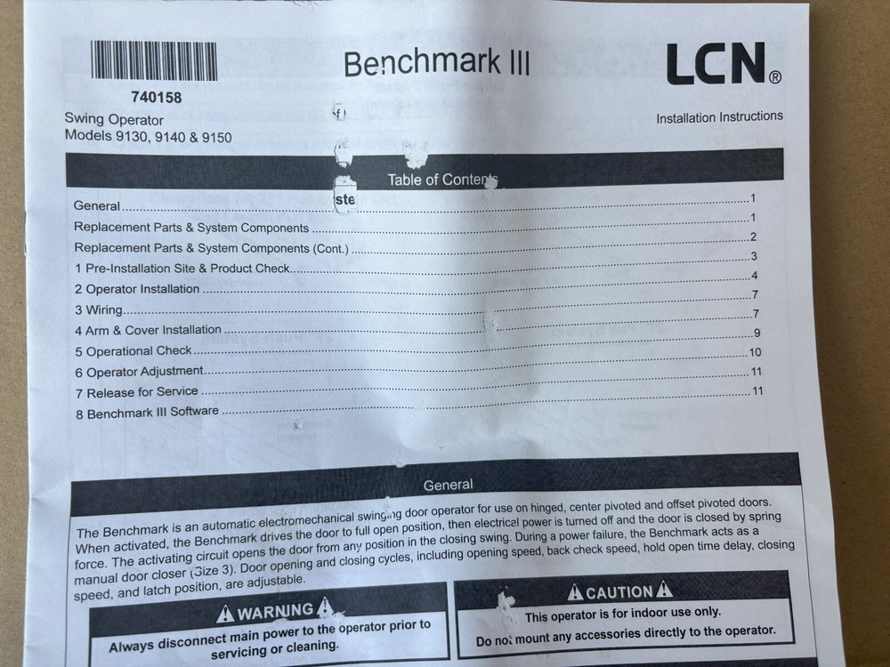 LCN Benchmark lll Swing Operator Motor unit #9130