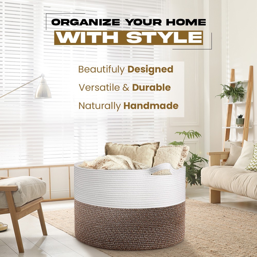 Large Blanket Basket 22 x 14 in Cotton Rope Storage Basket