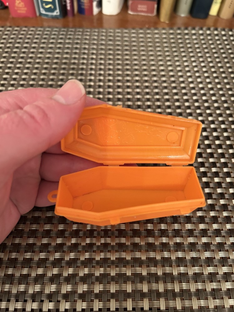 Vintage Fleer Mr Bones Halloween Coffin Candy Orange Container Candy Empty