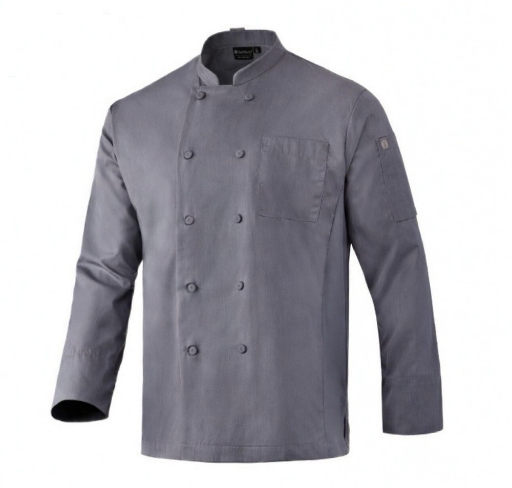 Gray Chef Jacket Double Breasted Long Sleeve Uniform Work Shirt