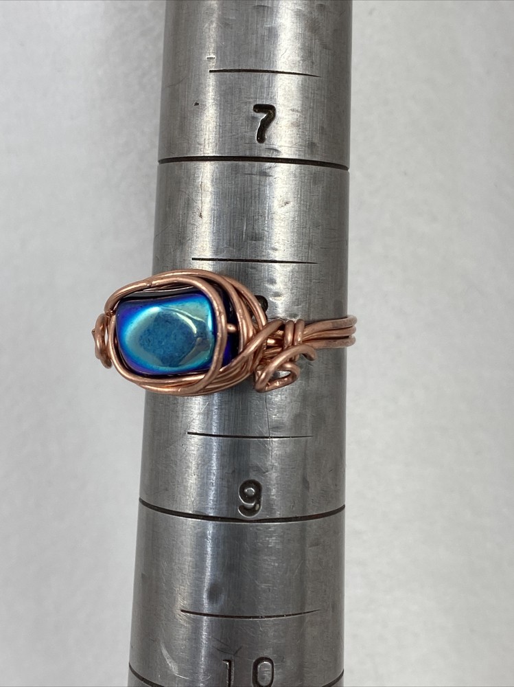 Handmade ~ Copper Wire Wrap ~ Glass Bead Ring ~ Size 8 #130