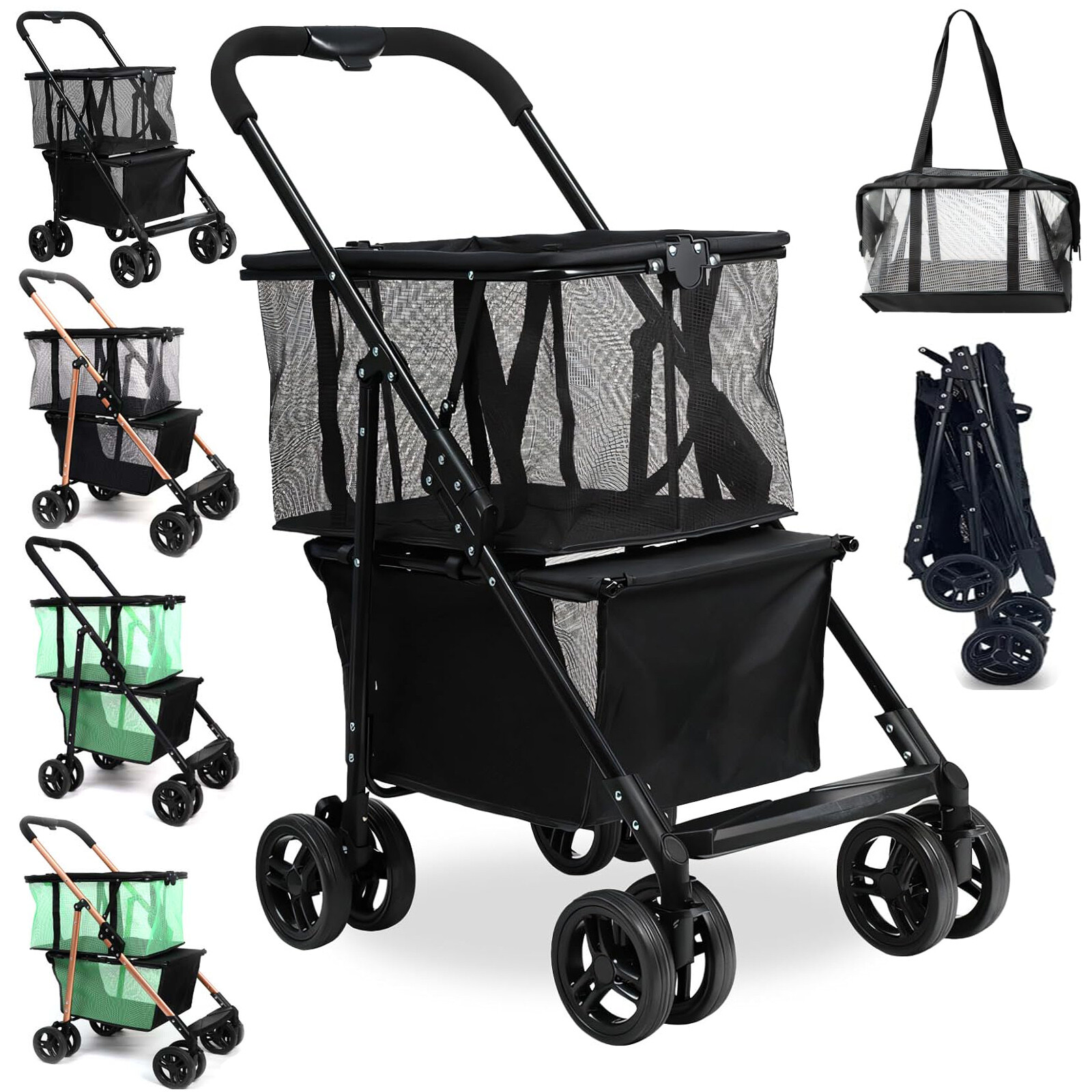 Collapsible Shopping Cart Utility Trolley Cart with Removable Tote&Swivel Wheels