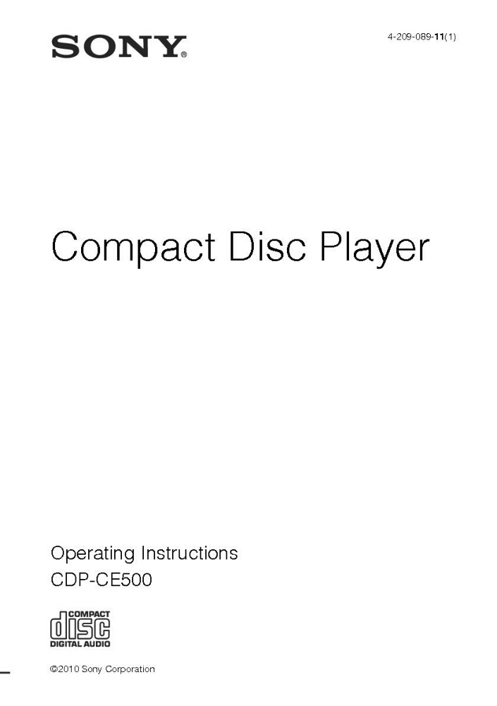 Sony CDP-CE500 CD Player Owners Manual