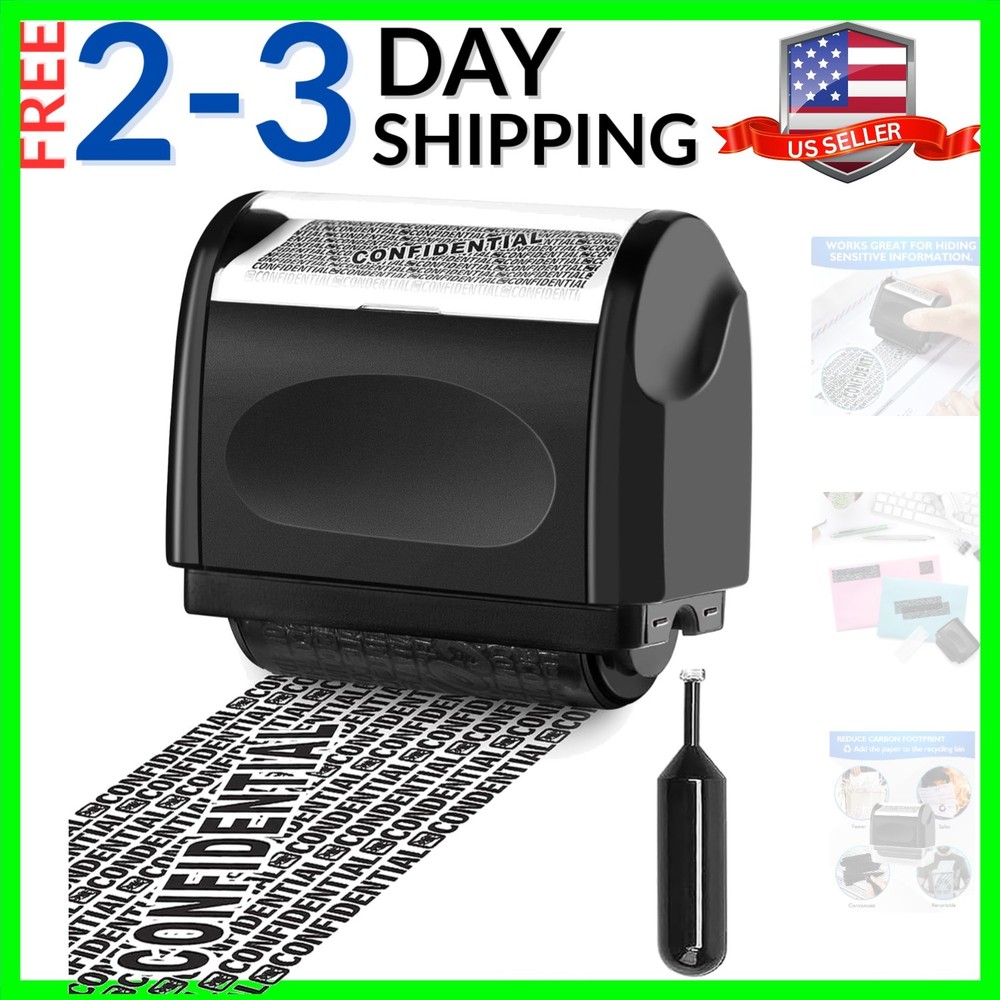Identity Theft Protection Roller Stamp, 1 Refill Ink - Confidential Roller St...