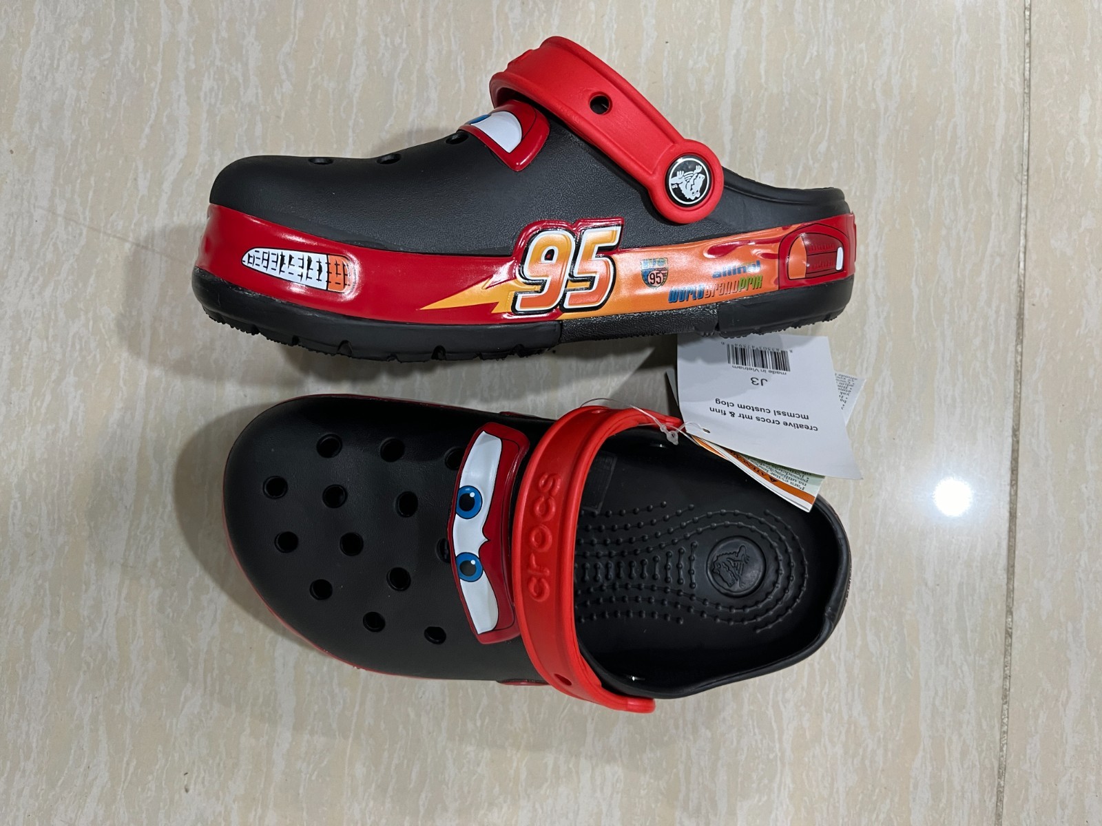 NEW! Light Up Black Red Lightning McQueen Crocs Clog Kids Shoe C8-C12, J1-J3 NWT