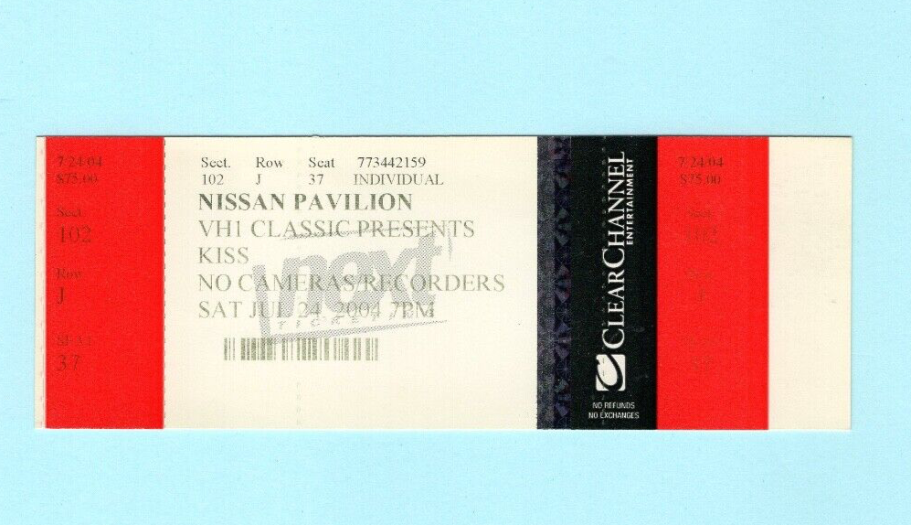 Kiss 2004 unused concert ticket Bristow VA VH1 Classics, Rock & Roll All Nite