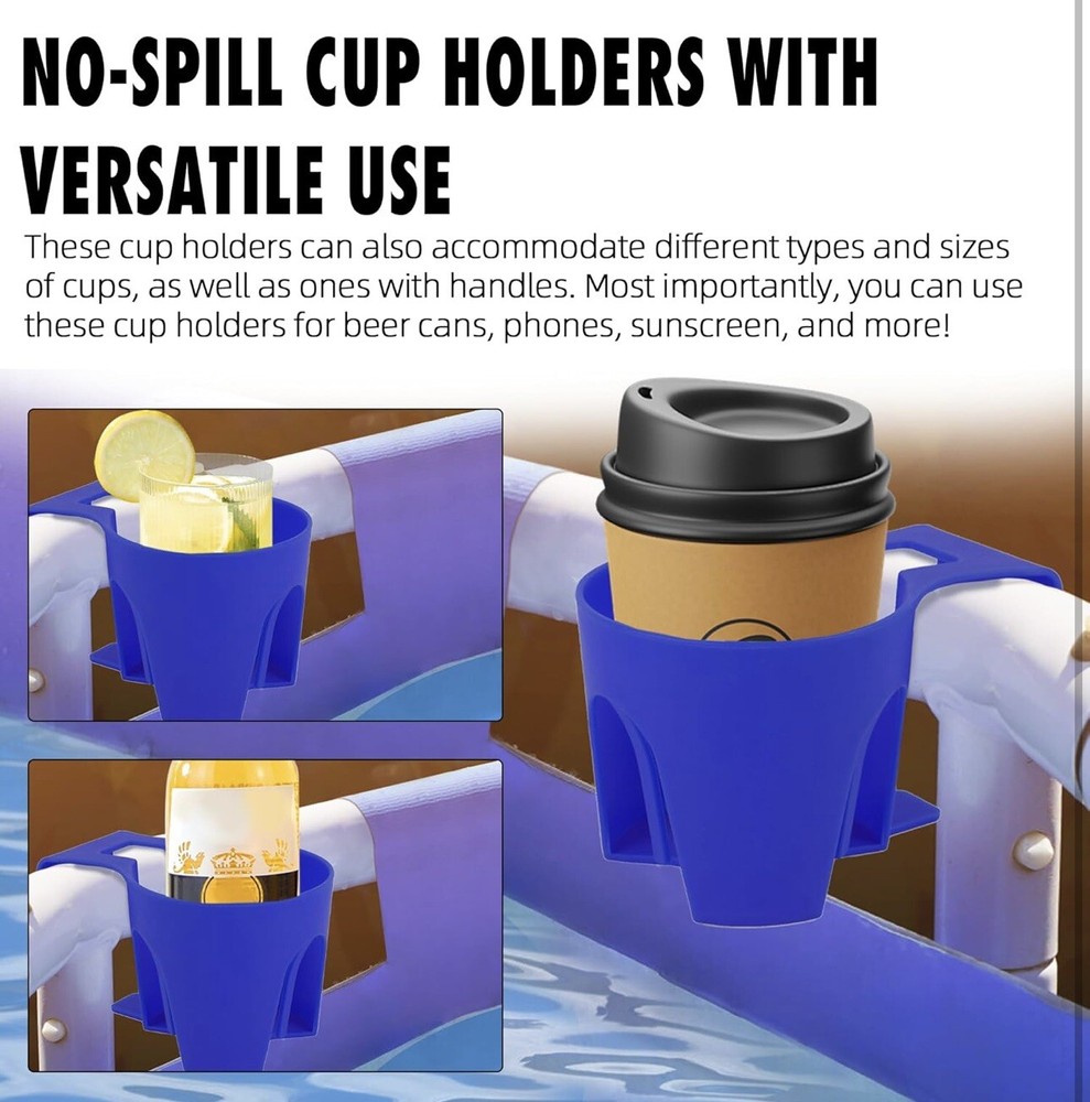 (6-Pack, Blue) Poolside Cup Holders For Above Ground Pools - 2” Or Less Top Rail