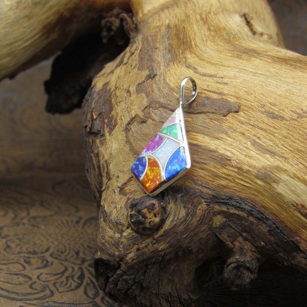 *Sterling Silver Multi Color Lab Created Opal Inlay Pendant