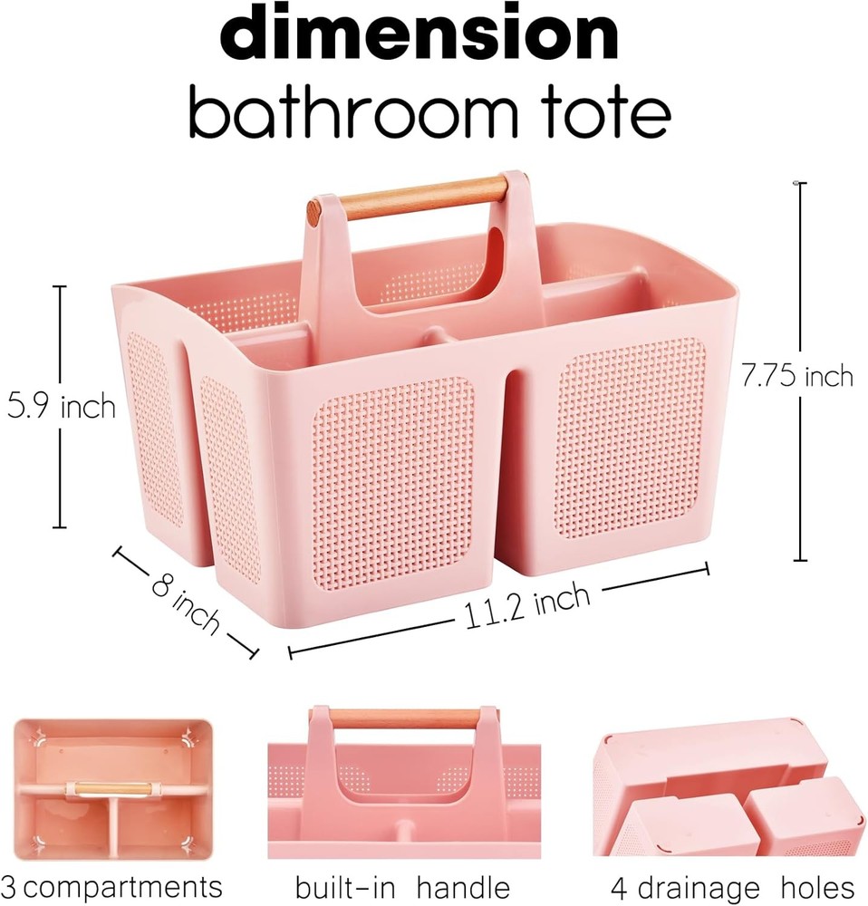 Portable Shower Caddy Basket with Compartments, Plastic Divided Cleaning Caddy