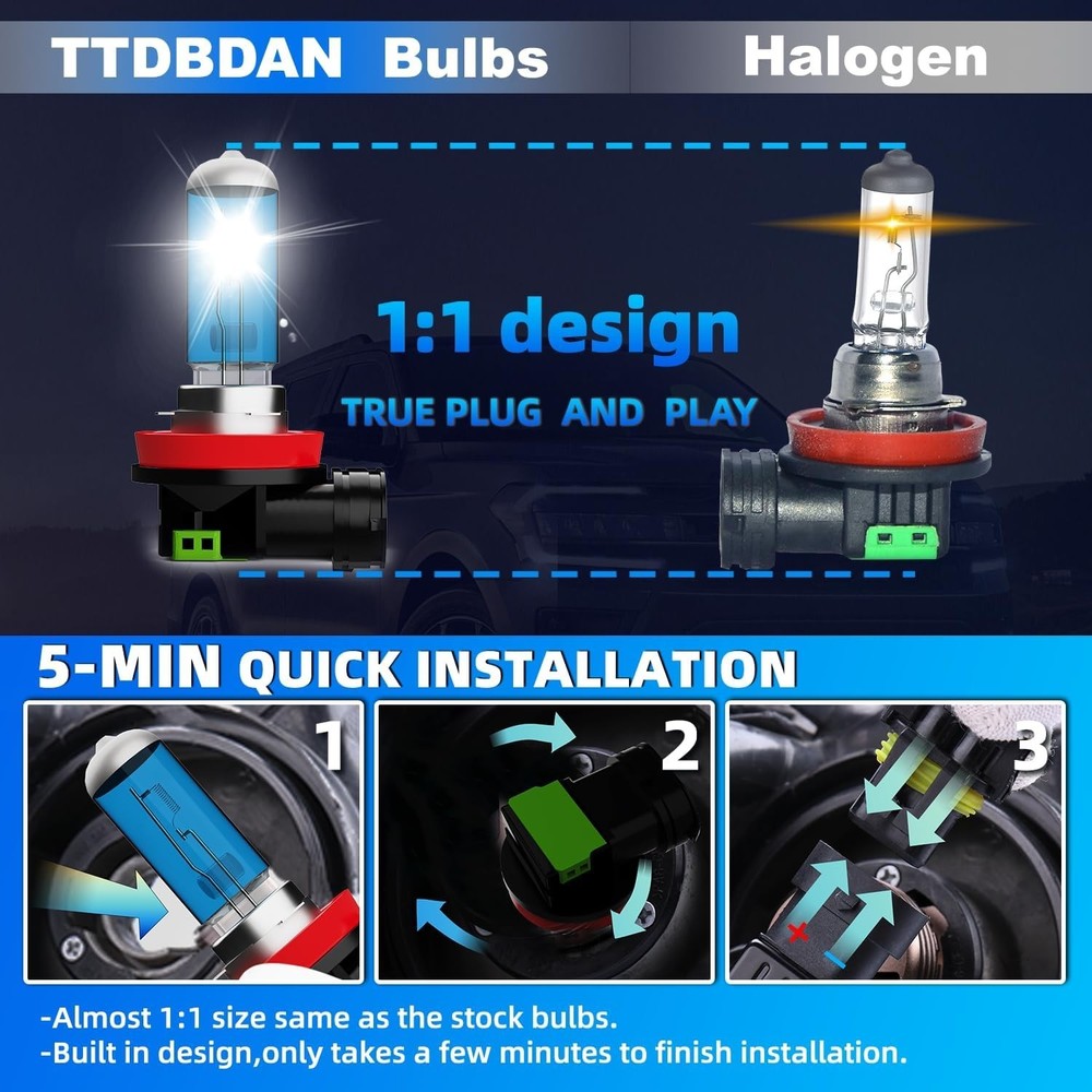 High Brightness Halogen Headlight Bulbs 6000K for Freightliner Cascadia 4 Pack