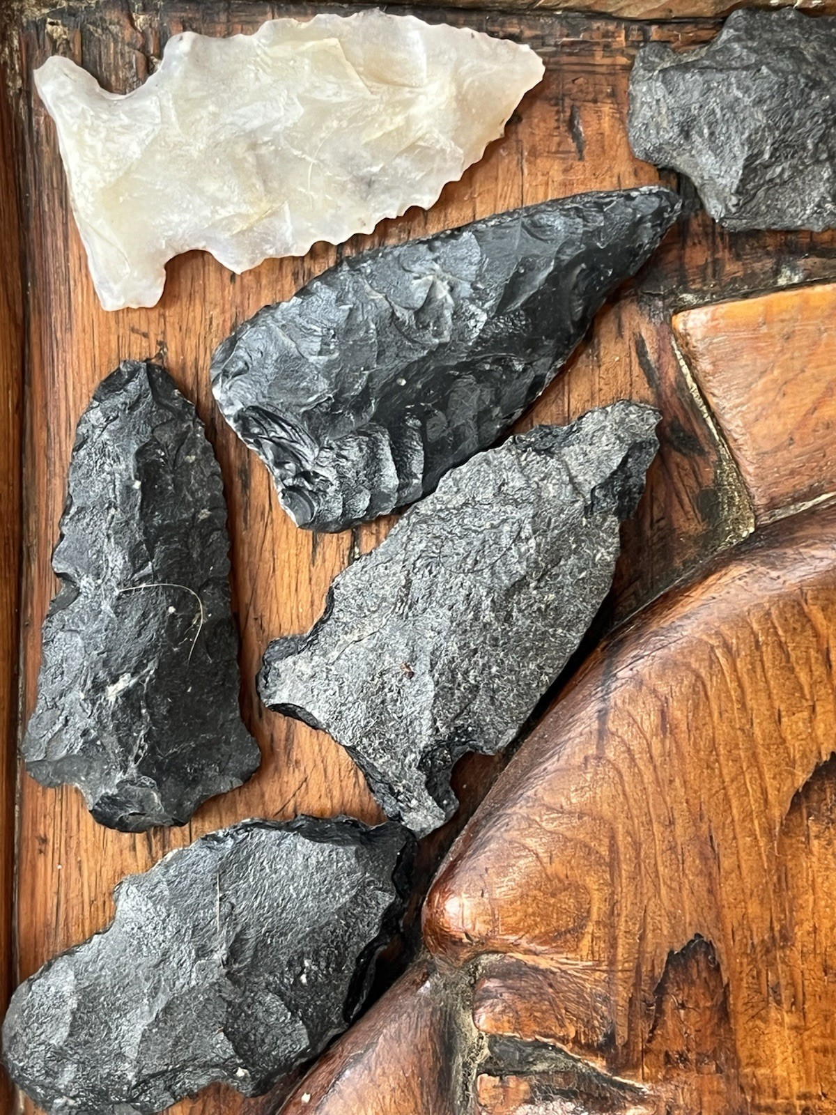 Eastern Woodlands Arrowhead Collection on Native American Wood Relief, Signed