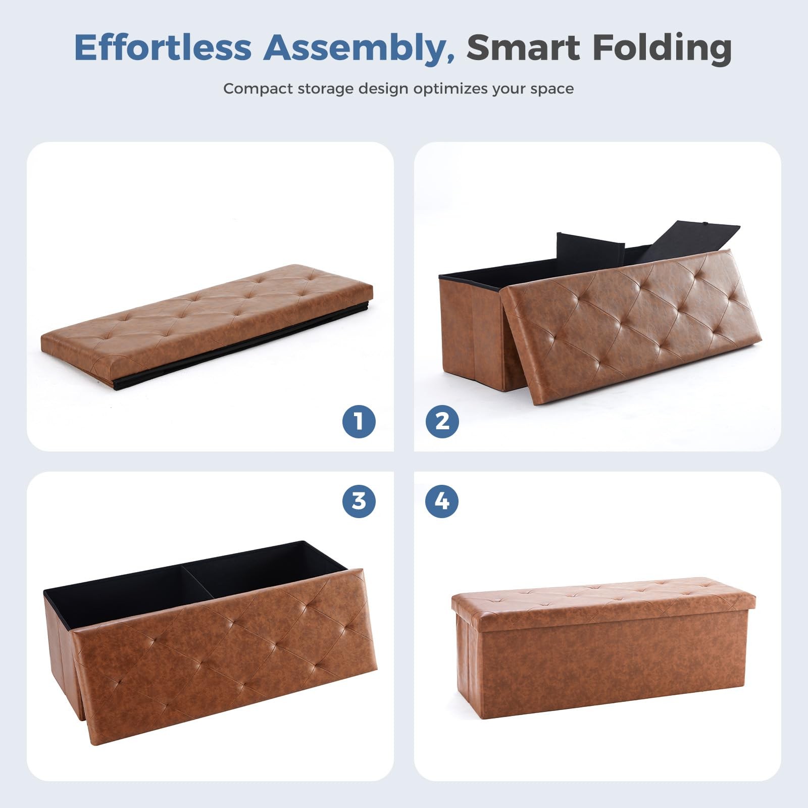 Foldable Storage Ottoman Bench 43in, Foot Rest Stool, Synthetic Leather Stora...